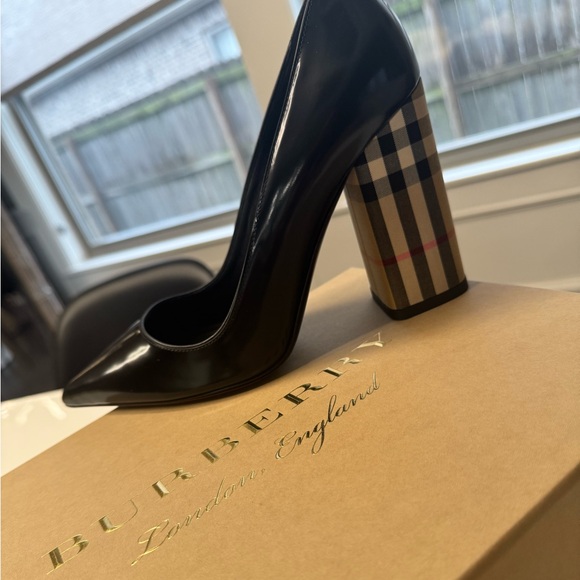 Burberry Shoes - Burberry Black Heels with Signature Checkered Block Heel